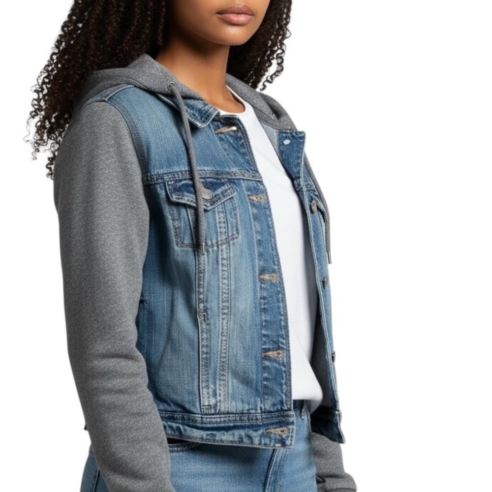 American Eagle Outfitters Blue Denim/Sweater Hoodie Jacket   Sz M